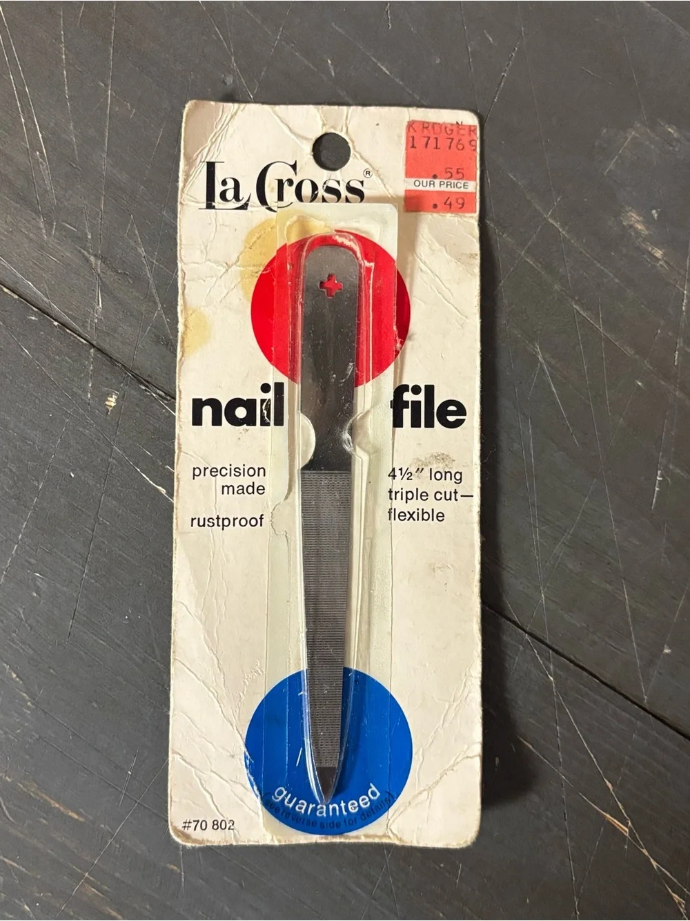 Vintage La Cross Nail File Metal Triple Cut Flexible Rustproof with Package - Picture 1 of 5